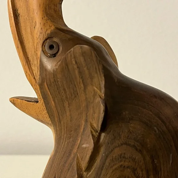 Vintage Hand Carved Wooden Elephant With Raised Trunk Good Luck Animal Figurine - Picture 2 of 10